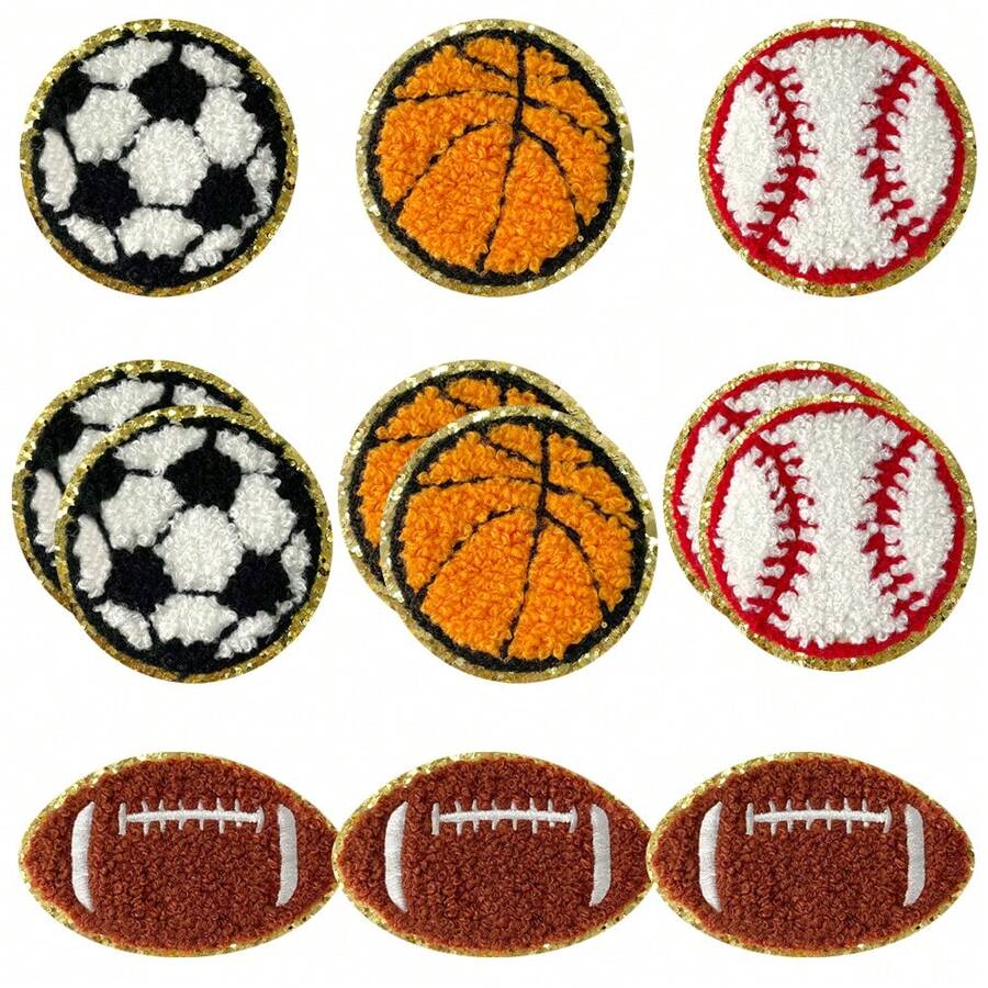 3 Stück Sport Ball bestickte Bügelflicken Set, Fußball Baseball Basketball Rugby Reparatur Aufkleber Applikation, DIY Zubehör für Rucksäcke, Kleidung, Hosen, Mützen, Jeans - Verschiedenfarbig - Übersicht 1