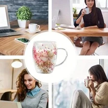 1 个双层玻璃咖啡杯，带干花，隔热耐热水杯，适合热饮和冷饮，非常适合冷饮、苏打水、果茶、果汁和拿铁咖啡 - 适用于婚礼、派对、新娘送礼会、生日礼物等 - 彩色 - 查看 6