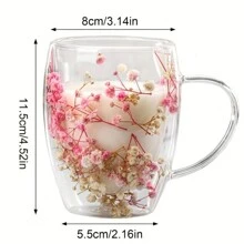 1 个双层玻璃咖啡杯，带干花，隔热耐热水杯，适合热饮和冷饮，非常适合冷饮、苏打水、果茶、果汁和拿铁咖啡 - 适用于婚礼、派对、新娘送礼会、生日礼物等 - 彩色 - 查看 2