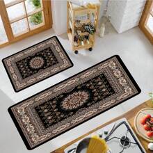1/2pcs Bohemian Kitchen Carpet Set, Artistic Flowers Design Floor Mat, Soft Anti-Fatigue Non Slip Machine Washable Polyester Carpet, Suitable For Kitchen, Study, Bedroom, Living Room, Office, Home Decoration - Multicolor - View 2