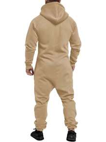 Men Winter Hooded Jumpsuits With Pockets Full Zipper Up Sweatsuit - 卡其色 - 查看 3