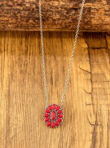 1pc Bohemian Retro Style Women's Pendant Necklace, Composed Of Multiple Round Turquoise Stones, Western Style Women's Chain Necklace, Round Petal Necklace, Suitable For Women's Daily Wear, Holidays Or As A Gift For Friends