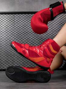 TACHUAN High-Top Professional Boxing Shoes For Men And Women, Martial Arts, Wrestling, Muay Thai, MMA, Fitness, And Kick Boxing - Red - View 3
