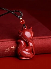 1 pieza Colgante de zorro de cinabrio natural de alto contenido, colgante de collar de arena púrpura dorada, amuleto para el año del zodíaco, colgante de zorro de nueve colas carismático, atrae flores de durazno, joyería retro de moda unisex, regalo del Día de San Valentín, mamá, madre, Día de la Madre, regalo