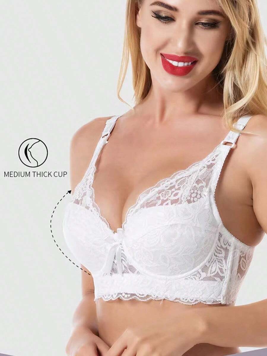 Solid Color Lace Lingerie, Sexy Print Lingerie - White - View 1