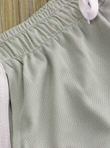 Men Summer Athletic Outfits, Color Splicing Drawstring Elastic-Waist Sports Running Shorts For Boys - 灰色 - 查看 6