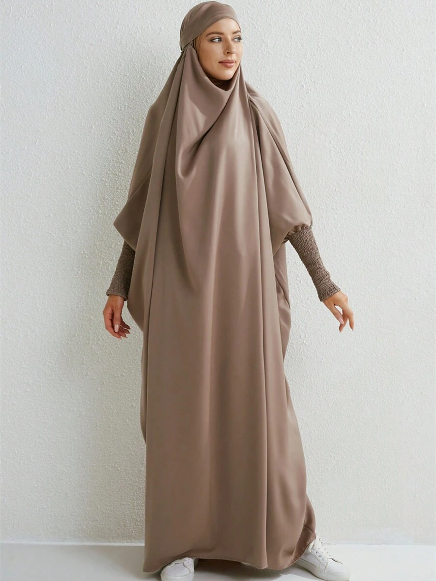 Flowy Shirred Sleeve Dress - All-Season Feminine Style - Timeless Modest Clothing For Spring & Fall - Camel - View 1