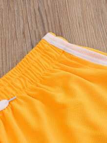 Men Summer Athletic Outfits, Color Splicing Drawstring Elastic-Waist Sports Running Shorts For Boys - Màu vàng - Xem 4