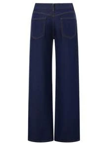 Women Wide Leg Jeans Low Rise Baggy Straight Leg Jeans Loose Boyfriend Jeans Casual Denim Pants Y2k Streetwear - 深藍色 - 查看 7
