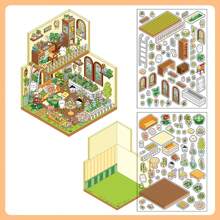 3pcs Cute Mini House 2.5D Landscape Sticker, "My Little House" Series DIY Scene Decoration Sticker,School Supplies,Back To School
