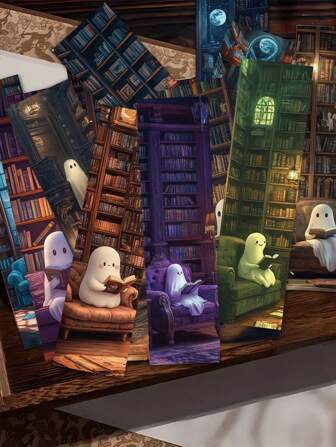 30 peças de marcadores de página de leitura fantasma na biblioteca, estilo artístico colorido, marcadores de papel fofos, manual, livro, cartões decorativos, livros, cartões decorativos, cartões de leitura, cartões de presente, material escolar, volta às aulas