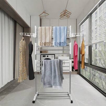 Asciugatrice Stendino con ali laterali pieghevoli per uso interno ed esterno 75 x 44 x 158 cm 3 livelli