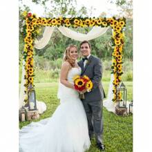 1 件人造向日葵花环，丝绸向日葵藤蔓配绿叶，适用于房间、厨房、花园、生日、婚礼、迎婴派对装饰 - 黃色 - 查看 6