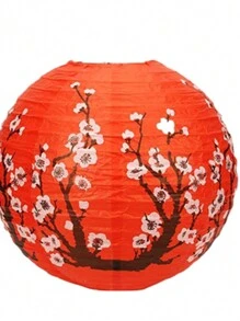 1pc Traditional Japanese Style Red Plum Blossom Paper Lantern, Round Festival Hanging Lamp For Valentine's Day, New Year Home Decor, Restaurant, Graduation, Wedding, Party, Cultural Festival, Also Symbolizes Family Reunion