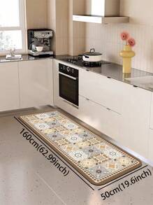 1pc Diatomite Kitchen Mat, High-End Black & White Color Block Retro Floral Pattern Patchwork Design, Luxurious Minimalist Style, Cushioned Anti-Fatigue Kitchen Carpet, Absorbent Quick-Dry Non-Slip Rug For Kitchen, Bathroom, Entryway, Laundry Room, Living Room, Can Be Trimmed To Any Size