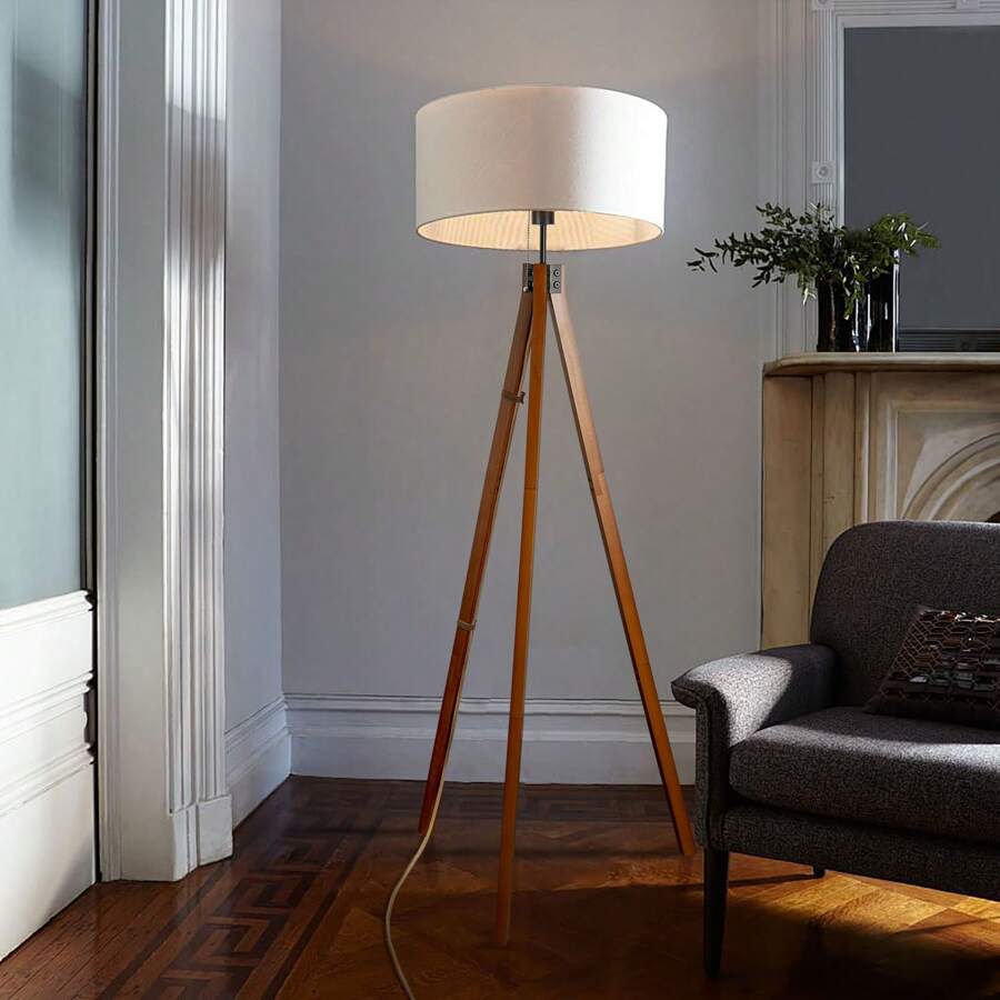 1PC Modern Tripod Floor Lamp With Linen Shade And 9W Dimmble Bulb US Plug Chain Switch Standing Lamp For Living Room - 查看 1