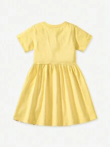 Young Girls Rabbit Pattern Dress, Fashionable For Casual Daily Wear - Yellow - View 3