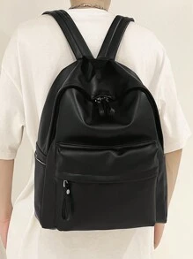 Casual Versatile Large Capacity Backpack, Solid Black Color - Black - View 2