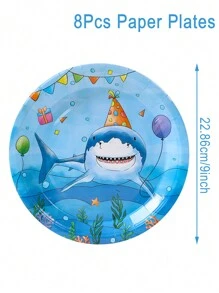 40pcs/Set Marine Shark Theme Disposable Tableware Set, Underwater World Blue Shark Party Decoration Birthday Decoration Disposable Tableware, Birthday Gift Party Favor, Summer Pool Party Disposable Food Container, Kitchen Food Tray Cake Tray Disposable Plates, Babe Shower Decor, Party Beverage Cup Water Cup