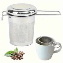 1pc Premium Stainless Steel Tea Filter Extended Folding Handle, Loose Tea Drainer With Lid,Anti-Scald Multi-Purpose Tea Strainer - Army Green - View 2