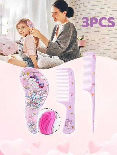 8pcs Cartoon Hair Brush Set, Suitable For All Hair Types, Dual-Use Wet & Dry, ABS Plastic Handle, Great Gift