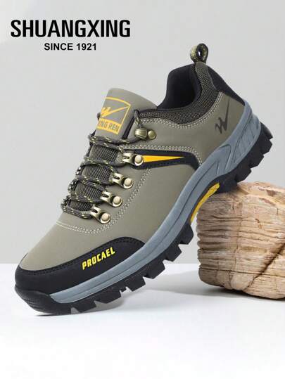 SHUANGXING Dual-Star Men's Outdoor Hiking Shoes, Low-Top Lace-Up Casual Sports Trekking Shoes For All Seasons