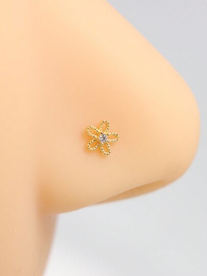 1pc Sterling Silver Nose Stud Flower Shape Shiny Clear Crystal Nose Piercing Jewelry For Women 24G Nose Pin Ball End