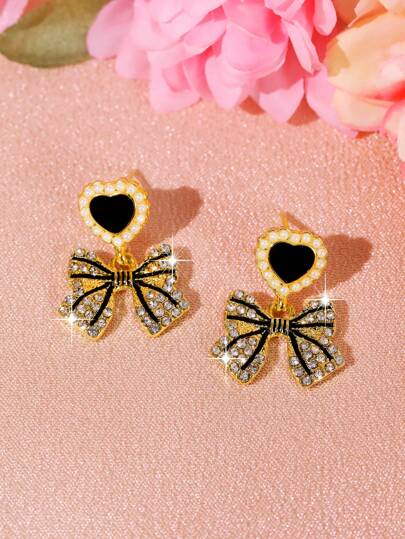 1 par eleganta modeörhängen med hjärta och rosett, present till vänner och nära och kära, alla hjärtans dag-accessoarer