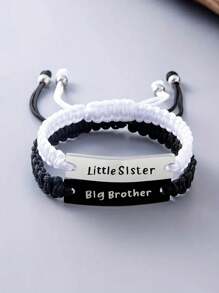 suteyi Set de 2 pulseras tejidas a mano para hermanos, pulseras ajustables con cordón para hermanos - Blanco y Negro - Ver 7