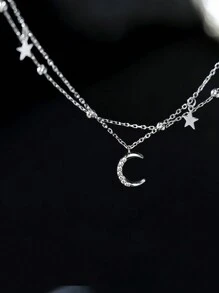Sterling Silver Double Layer Sweet Star And Moon Bracelet Female Mori Style Fresh Rhinestone Elegant Light Luxury Hand Jewelry