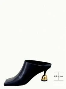 Spring/Summer New Wine Glass Heel Square Toe Slip-On Mules Shoes For Women, Retro Commuter Closed Toe Backless High Heels - Black - View 4