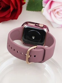 兼容 38mm、40mm、41mm、42mm、44mm、45mm、46mm 和 49mm 的 表带和表壳。采用柔软、运动休闲的硅胶表带，搭配双排镶钻、防震防刮的硬质 PC 穿孔保护壳。兼容 Ultra/11/10/9/8/7/6/5/4/3/SE 女士时尚表带和表壳。佩戴舒适，触控灵敏！ - 煙紫色錶帶+粉紅色殼 - 查看 6