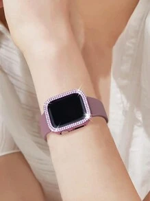 兼容 38mm、40mm、41mm、42mm、44mm、45mm、46mm 和 49mm 的 表带和表壳。采用柔软、运动休闲的硅胶表带，搭配双排镶钻、防震防刮的硬质 PC 穿孔保护壳。兼容 Ultra/11/10/9/8/7/6/5/4/3/SE 女士时尚表带和表壳。佩戴舒适，触控灵敏！ - 煙紫色錶帶+粉紅色殼 - 查看 2