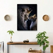 1pc Framed Royal Lion And Cub Wildlife Art Print Poster Majestic Crown Animal Portrait Father And Son Canvas Painting Gift For Him Suitable For Modern Living Room Bedroom Hotel Apartment Villa Classroom Kids Room Office Wall Decor Ready To Hang - Blanco - Ver 6
