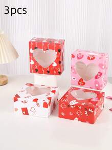 Set de 3/4 cajas regalo de amor para el Día de San Valentín, caja de embalaje de amor con ventana, caja de embalaje para tartas y postres, caja pequeña de cartón vacía con diseño de dibujos animados para empaquetar dulces y regalos de boda, cajas de embalaje decorativas para el Día de San Valentín - Multicolor - Ver 7