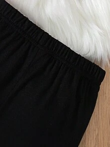 2 Stücke/Set Kleine Mädchen Lässig Strick Buchstaben Muster Kurzarm Rundhals Asymmetrischer Saum Top und Sport Leggings Set, geeignet für täglichen & Outdoor Gebrauch, Frühling/Sommer