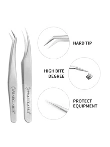 3pcs/Set Stainless Steel Eyelash Tweezers High Precision Professional False Eyelash Extension Tools Kit Including Oblique Tweezers And Straight Tweezers With Opp Bag Packaging For Beginners And Eyelash Technicians