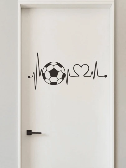 1pc Soccer Print Wall Sticker, Modern PVC Heart & Football Print Wall Decal For Home Decoration, Stickers, Wall Decal, Vinyl Decal For Home Decorations, Spring Decoration Items Refresh Your Home, Festival Decoration Stickers Gifts Birthday Graduation