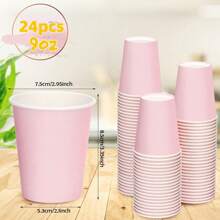 24/48pcs Pink Paper Cup, 9oz Disposable Coffee Cups Tea Cups, Hot And Cold Beverage Drinks Cup Birthday Wedding Party Supplies Holiday Picnics Parties Supplies, Suitable For Restaurants, Food Trucks, Kitchen, Offices Valentine's Day - Pink - View 3