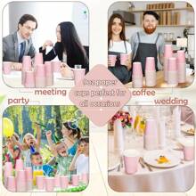 24/48pcs Pink Paper Cup, 9oz Disposable Coffee Cups Tea Cups, Hot And Cold Beverage Drinks Cup Birthday Wedding Party Supplies Holiday Picnics Parties Supplies, Suitable For Restaurants, Food Trucks, Kitchen, Offices Valentine's Day - Pink - View 11