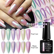 MEET ACROSS Aurora Glitter Gel Nail Polish , Shimmer Glitter Pink Foggy Pearlescent Effect Gel Polish, Soak Off UV LED Nail Art Varnish Manicure Nail Art DIY Salon Home Holiday Gift For Women