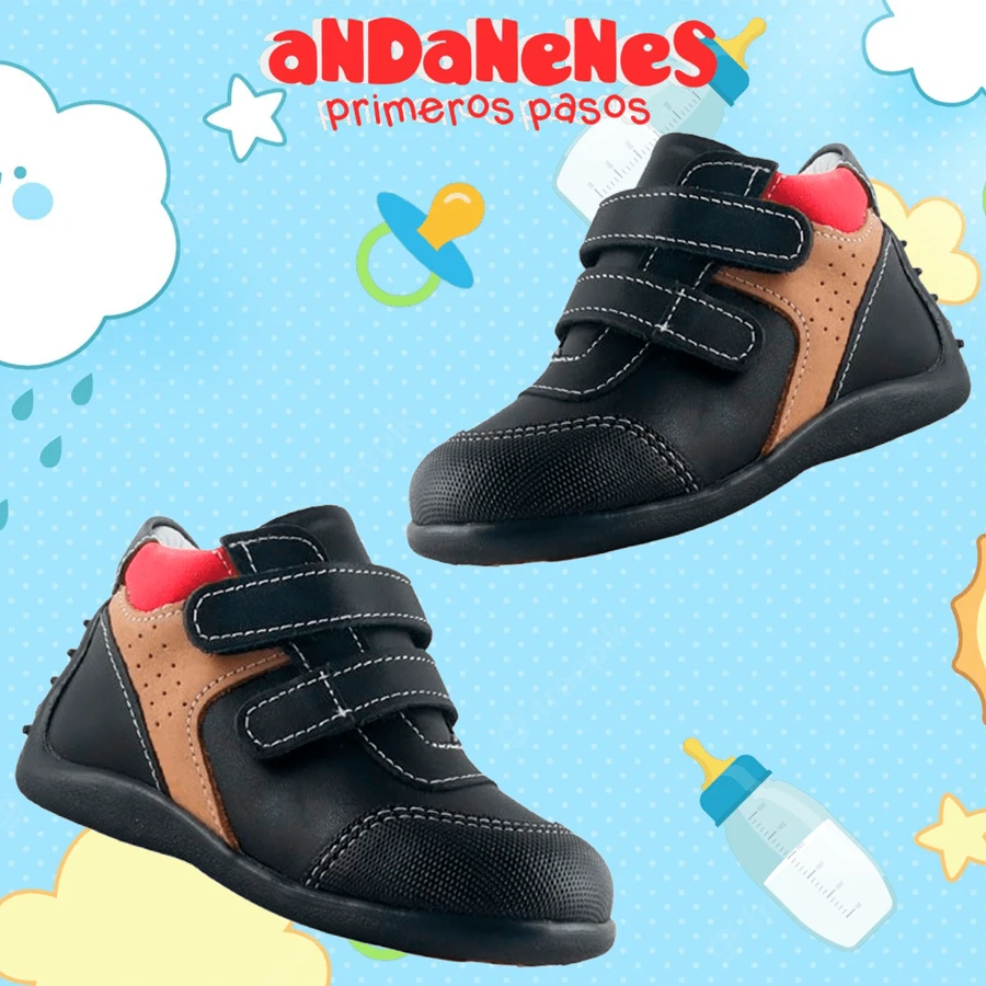 Zapato Para Niños Bebés Estilo Casual Calzado Andanenes Hechos En 100% Piel 6409-NO - Negro - Ver 1