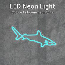 1 pezzo Insegna al neon LED in acrilico a forma di squalo blu con regolatore di luminosità, decorazione da parete al neon alimentata a USB per casa, camera da letto, acquario, zoo, bar, club, festa