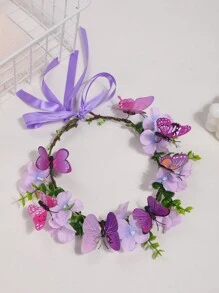 1 pieza Accesorio para el cabello de corona de flor con mariposa para niñas, diadema de estilo natural para decoración de primavera/verano, utilizado como accesorio para fotos de viaje y actuaciones