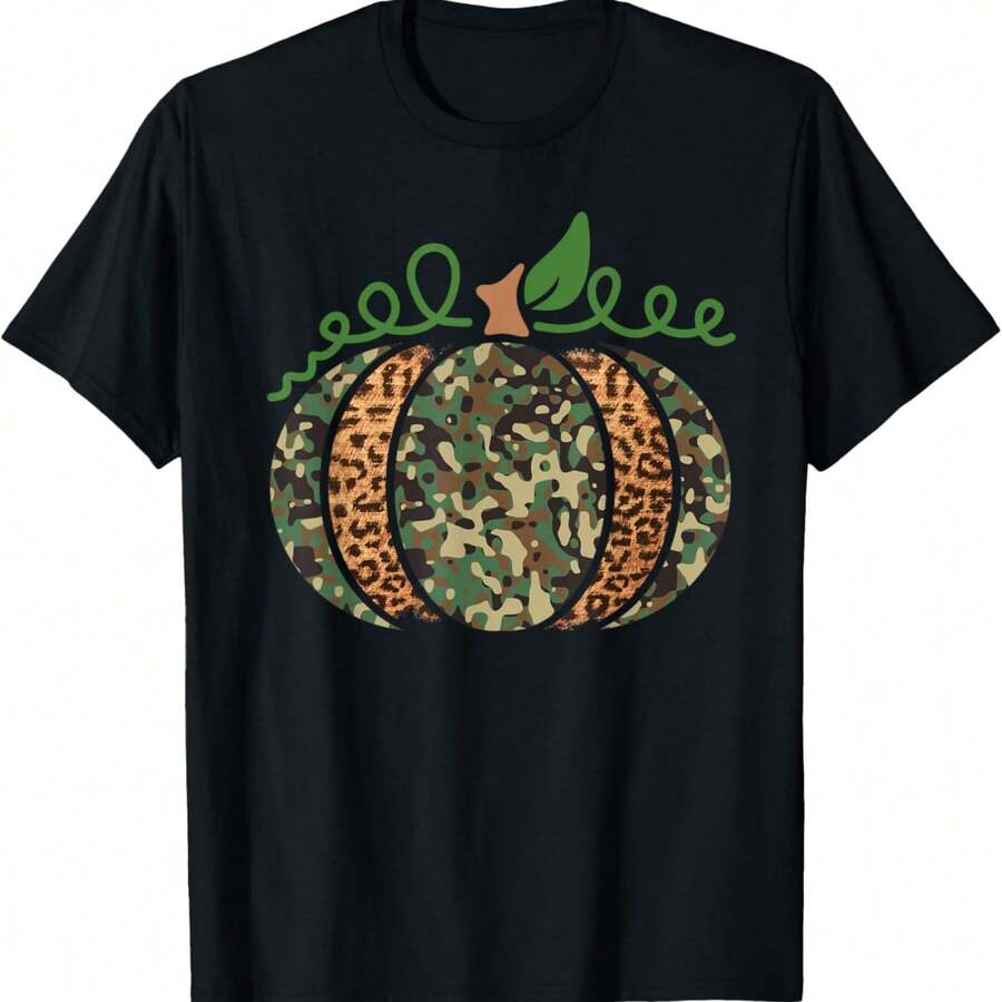 Pumpkin Camo Leopard Print Thanksgiving It's Fall Y'all! T-Shirt - màu đen - Xem 1