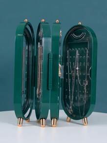 1 szt. Ekran składany pudełko na biżuterię, dwa kolory zielony i biały, czterowarstwowe pudełko do przechowywania biżuterii, wielofunkcyjne pudełko do przechowywania biżuterii, podróżny przenośny organizer na biżuterię kolczyki, naszyjniki, pierścionki, akcesoria do włosów pudełko na biżuterię