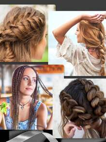 3pcs Women's Hair Styling Tools Set, Including 2 French Braiding Tools And 1 Rat Tail Comb With Metal Pin For Bun, Suitable For Salon And Home Use,Gold Head Piece Hair Accessories For Barber Salon Beauty Travel Essential Hair Products,Hair Cares,Hair Accessories - Black - View 4