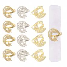 1 件餐巾环月亮和星星金色/银色餐巾环带钻石适用于节日派对家居餐桌装饰用品