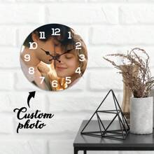 1pc, Custom 12 Inch Photo Wooden Wall Clock - Quiet No Ticking, Personalized Design, Exclusive Photo Design For Couples, Perfect Gift For Family And Friends - Ideal For Kitchen, Living Room, Bedroom Decoration, Perfect For Living Room, Bedroom, Office, Perfect Gift For Holidays, Birthdays. Easy To Install, No Frame Required, Wall Clock Living Room, Salon, Apology Gift, Time-Saving Gift, Battery Powered (AA Battery Not Included) Gifts Graduation - Multicolor - View 1