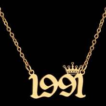 1pc Simple Stainless Steel Letter Necklace 1980-2023 Birthday Year - Gold - View 21